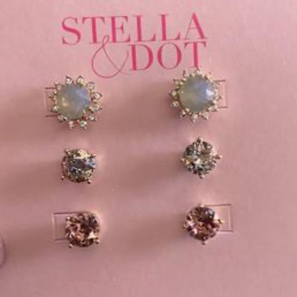 Stella & Dot Halo Sparkle Stud Earrings Set ~ 3 Pairs + Halo Jacket Versatile - Picture 3 of 8